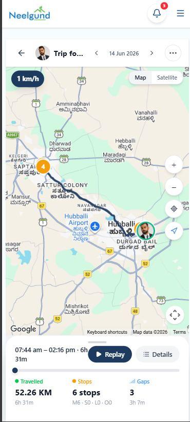 Full Route Replay — Path, Stops & Travel Gaps